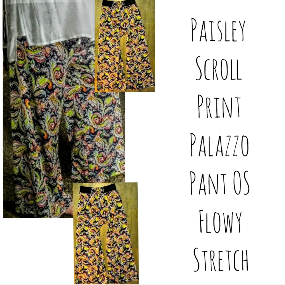Pants One Size Full Leg Palazzo Paisley Print - Picture 1 of 10